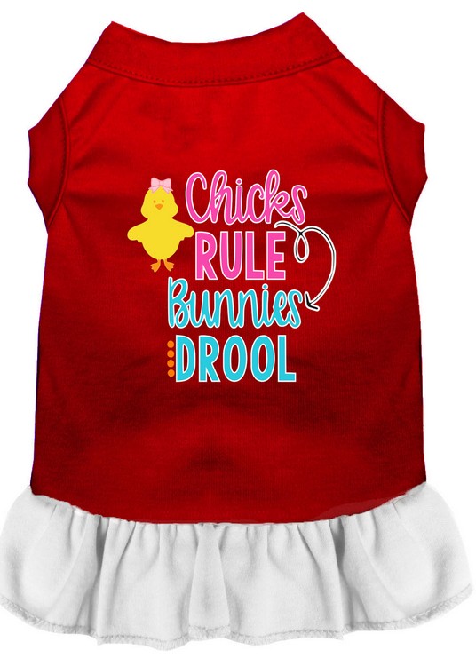 Chicks Rule Screen Print Dog Dress Red with White XS